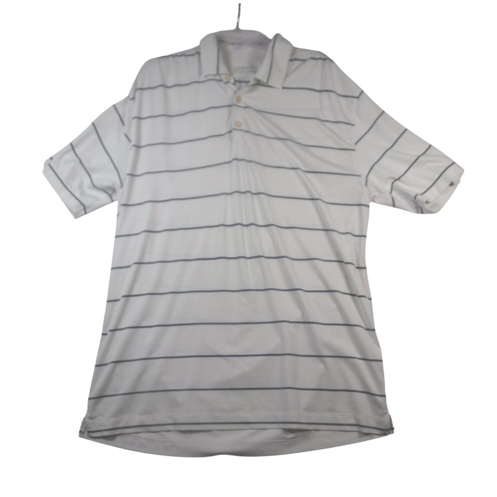 Nike Golf Fit Dry Polo Shirt Mens Large White Striped Short Sleeve Performance